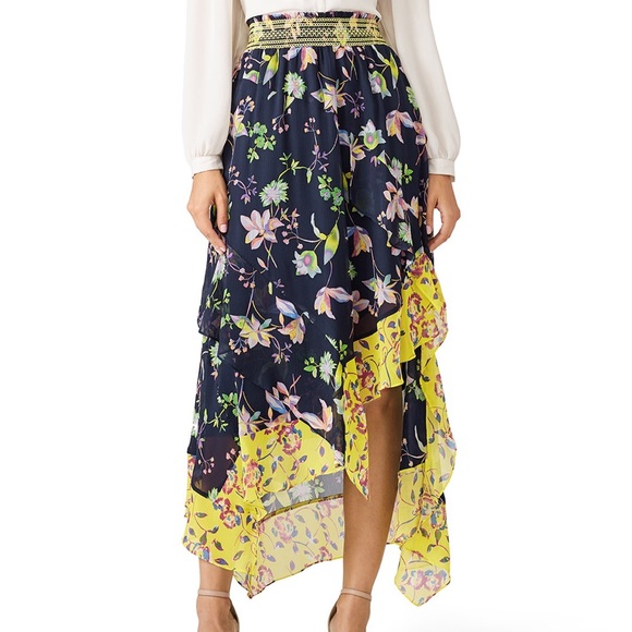 Tanya Taylor Esmee Asymmetrical Floral Silk Skirt - Picture 1 of 6